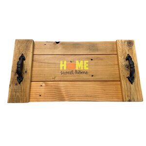 Rustic Home Sweet Home Wood Tray Farmhouse Fall Decor Handles Pumpkin Accent